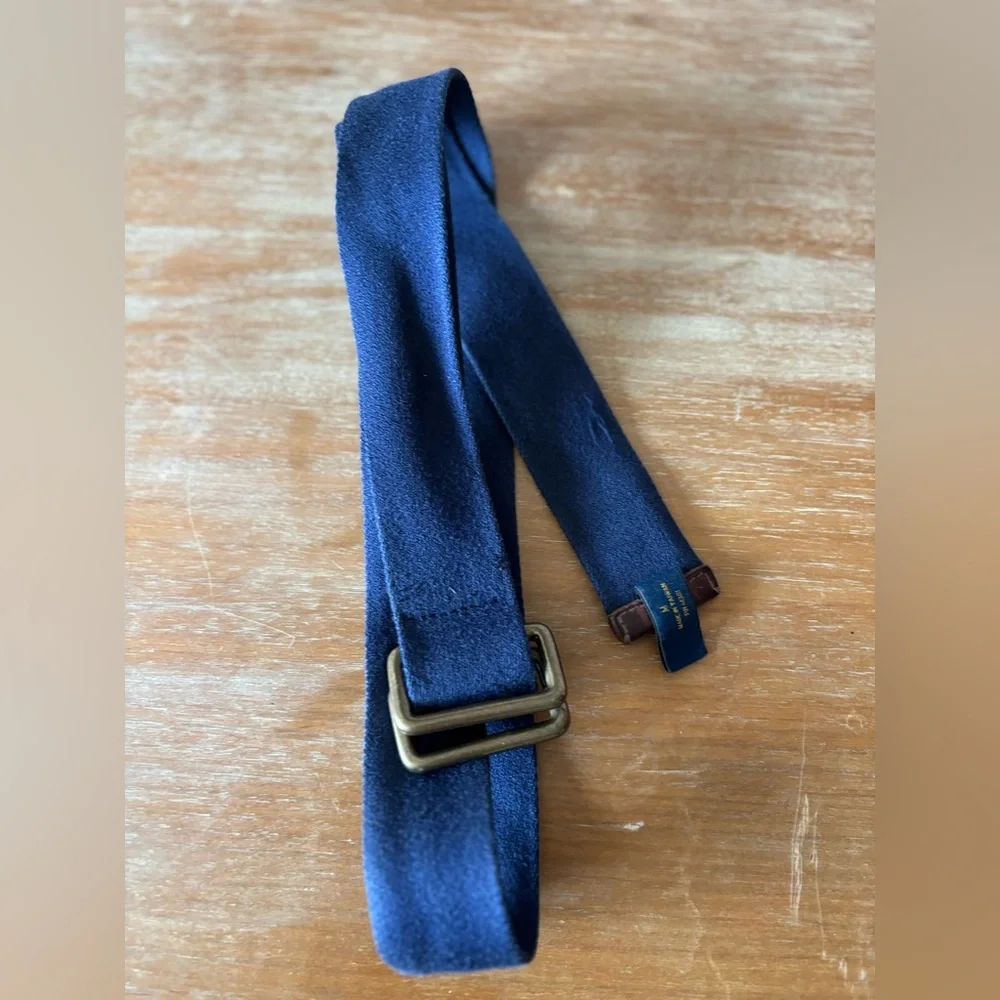 Polo Ralph‎ Lauren Blue Canvas Leather Accent Belt Pony Brass DRing Buckle M